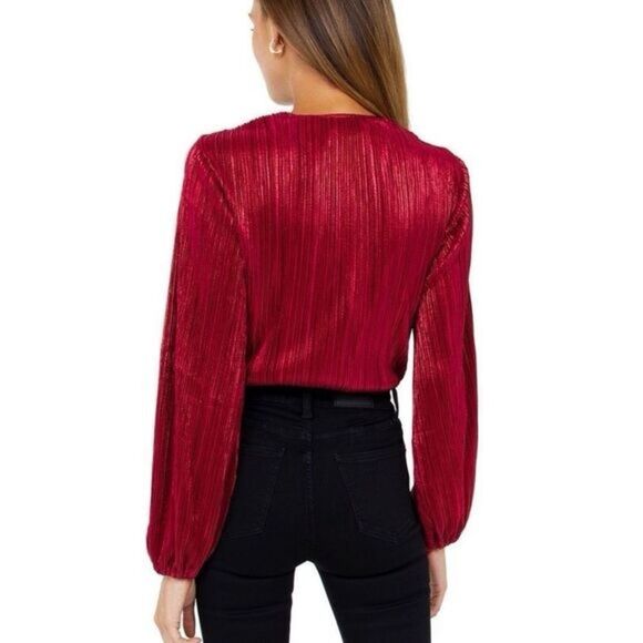 Bardot Women's Priscilla Shimmer Bodysuit In Deep Red Size XS - Picture 3 of 8
